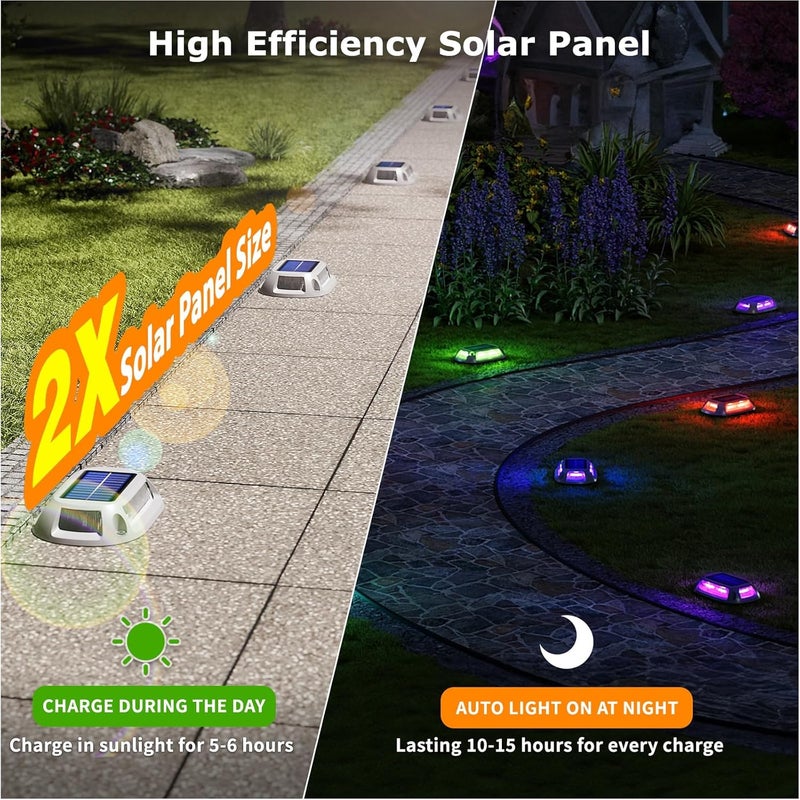 VIODAIM 4Pack Aluminum Alloy Solar Driveway Lights, IP68 Solar Deck Light Marine Dock Lights Outdoor Waterproof, Multi-color LED Driveway Markers for Walkway, Path Decor [12Modes - Strobe/RGB/Fix-color] - Image 4